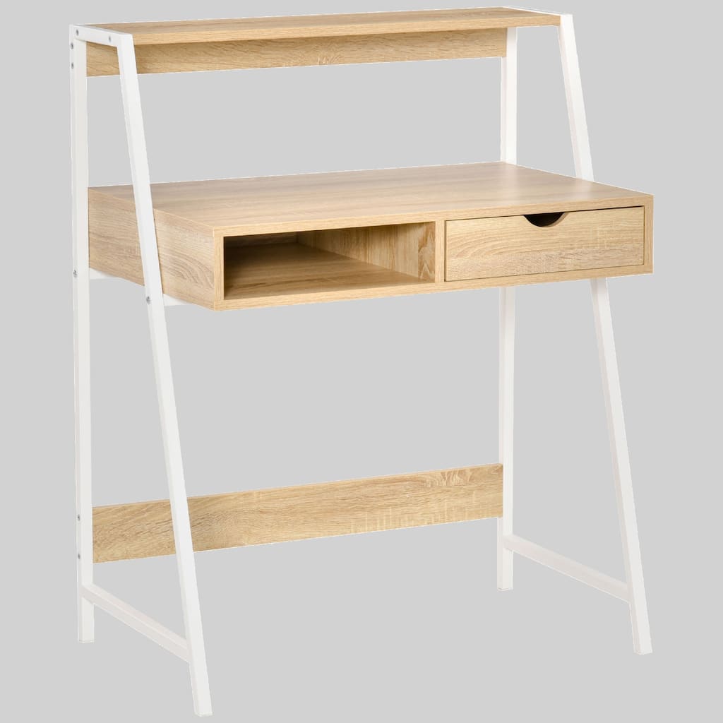 Compact 31.5" Home Office Desk, Writing Table with Pull-Out Drawer and Storage Shelves