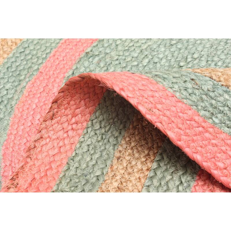 ECARPETGALLERY Braided Weave Palas Denizli Light Green Jute Rug - 3'3 x 3'3