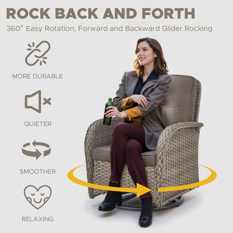 Outdoor Wicker Swivel Gliders Chairs with Side Table