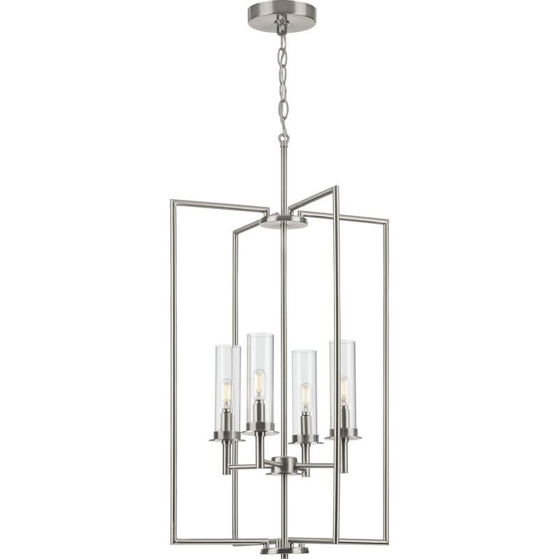 Kellwyn Collection 4-Light Brushed Nickel Clear Glass Transitional Foyer Pendant Light - 18 in x 18 in x 31.75 in