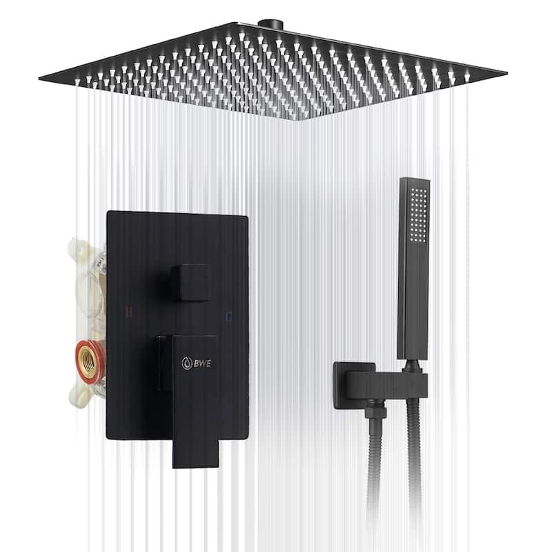 WIZ Single Handle Top Mount Shower Head with Hand Shower Faucet - Matte Black