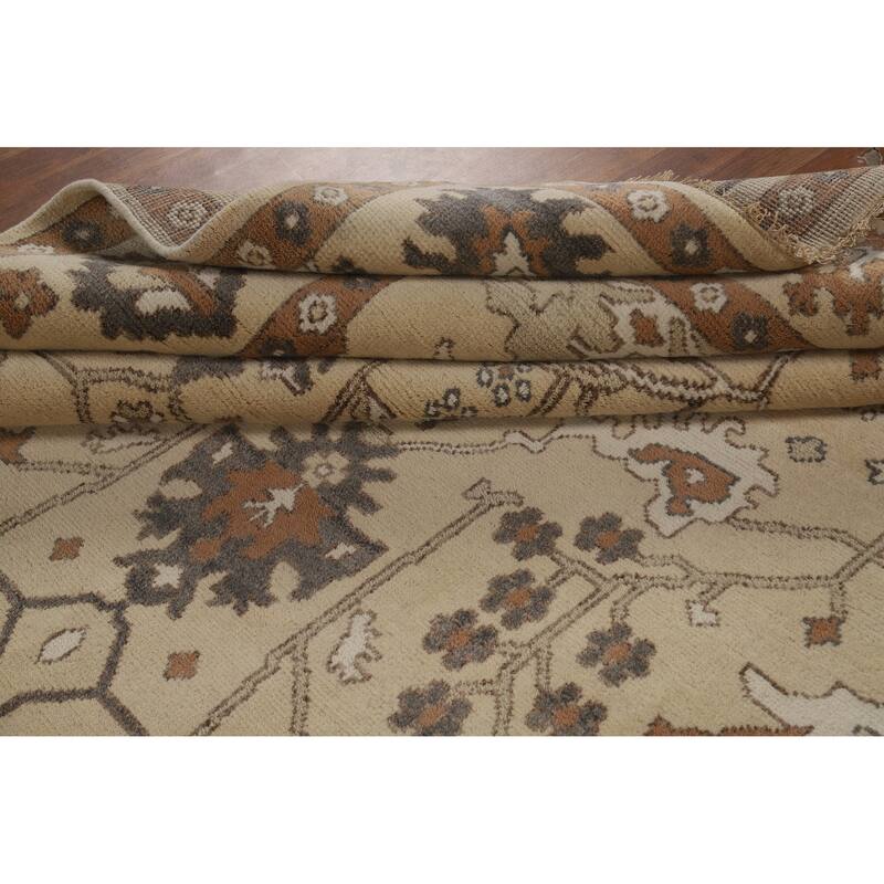 Oushak Indian Area Rug Handmade Grey Wool Carpet - 8'11" x 11'10"