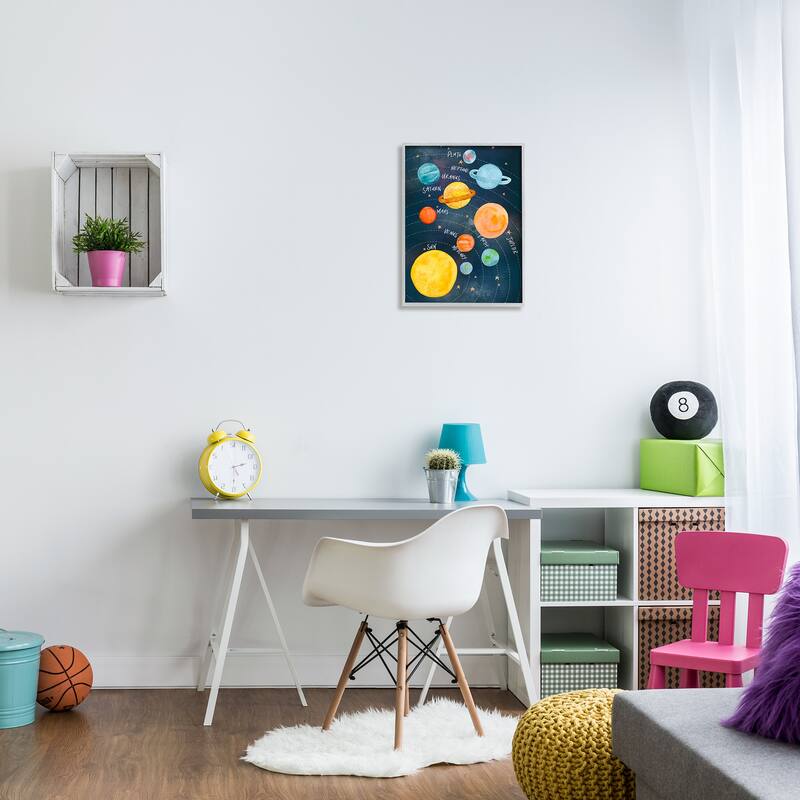 Stupell Milky Way Planets in Orbit Playful Solar System Framed Wall Art - Blue