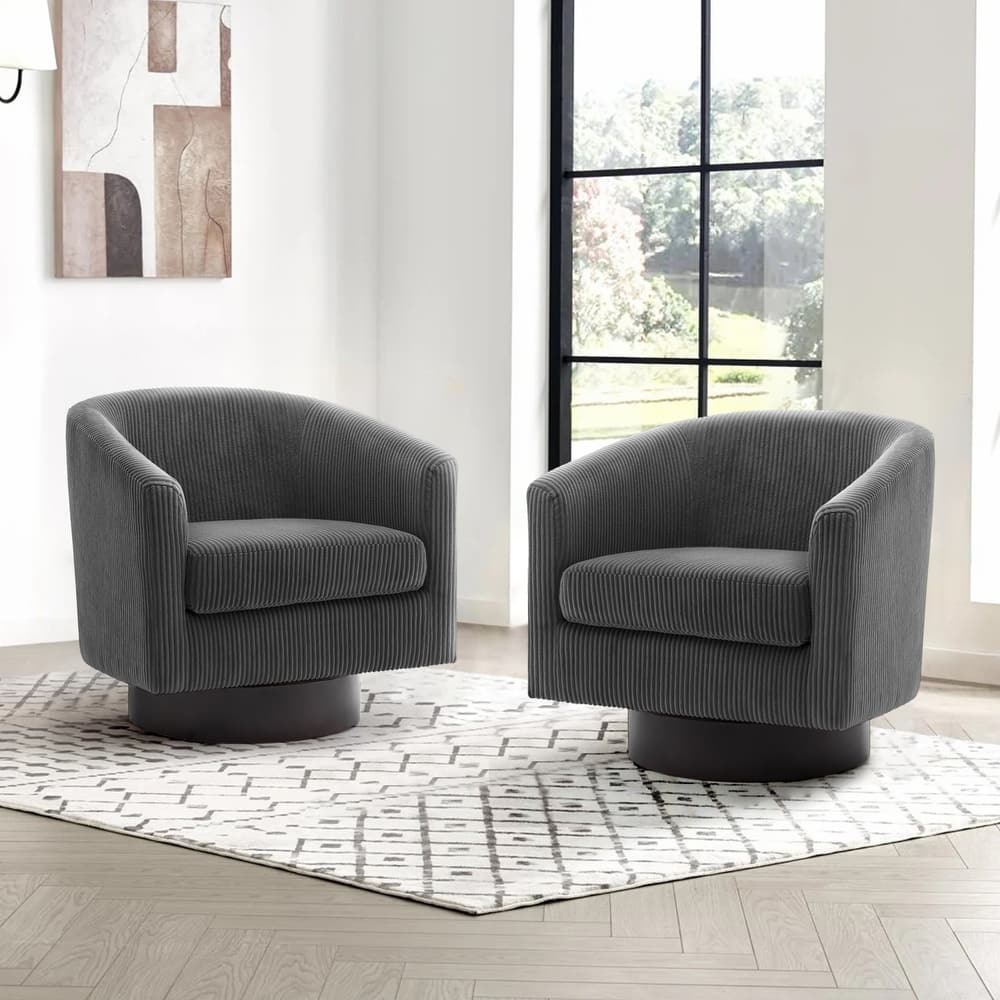 Corduroy Upholstered Swivel Barrel Chair (Set of 2)