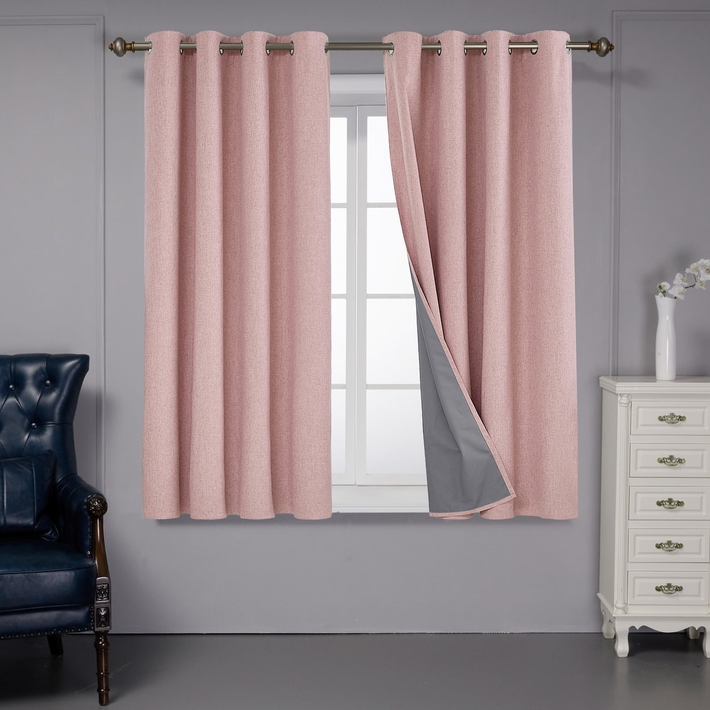 Deconovo Faux Linen Total Blackout with Coating Curtains (2 Panel)