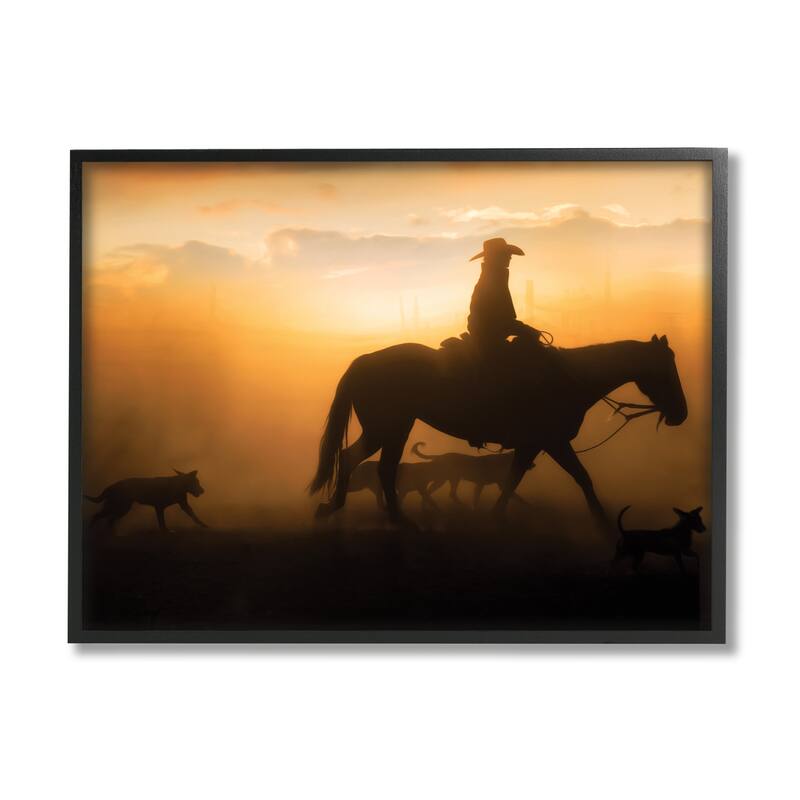 Stupell Western Horse at Sunset Framed Giclee Art Design by PBurchettePhoto - 14 x 11 - Black