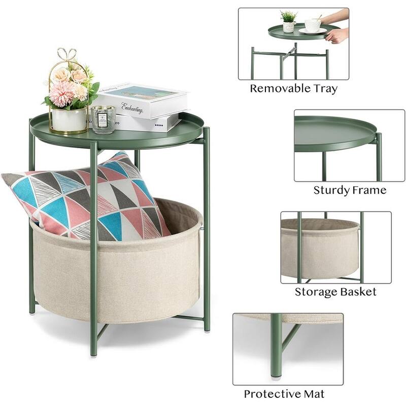 Side Table with Fabric Storage Basket Table Nightstand