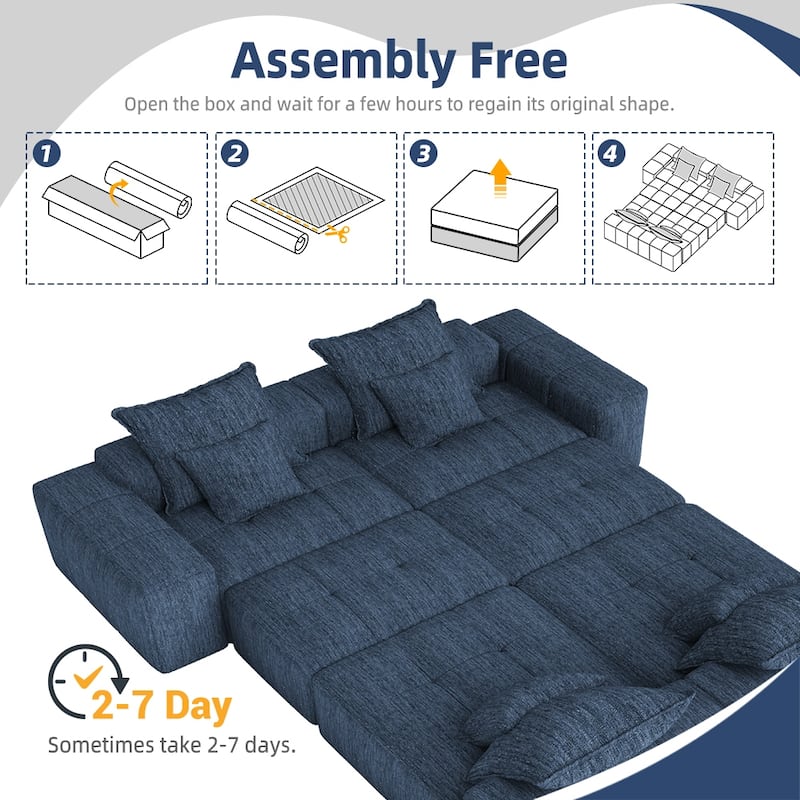 Modern Oversized Modular Sectional Sofa, Sparkling Chenille, 8 Pillows, No Assembly, Blue