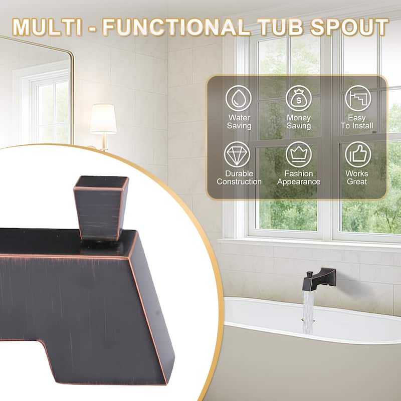 WOWOW Integrated Diverter Square Bathtub Spout in Modern