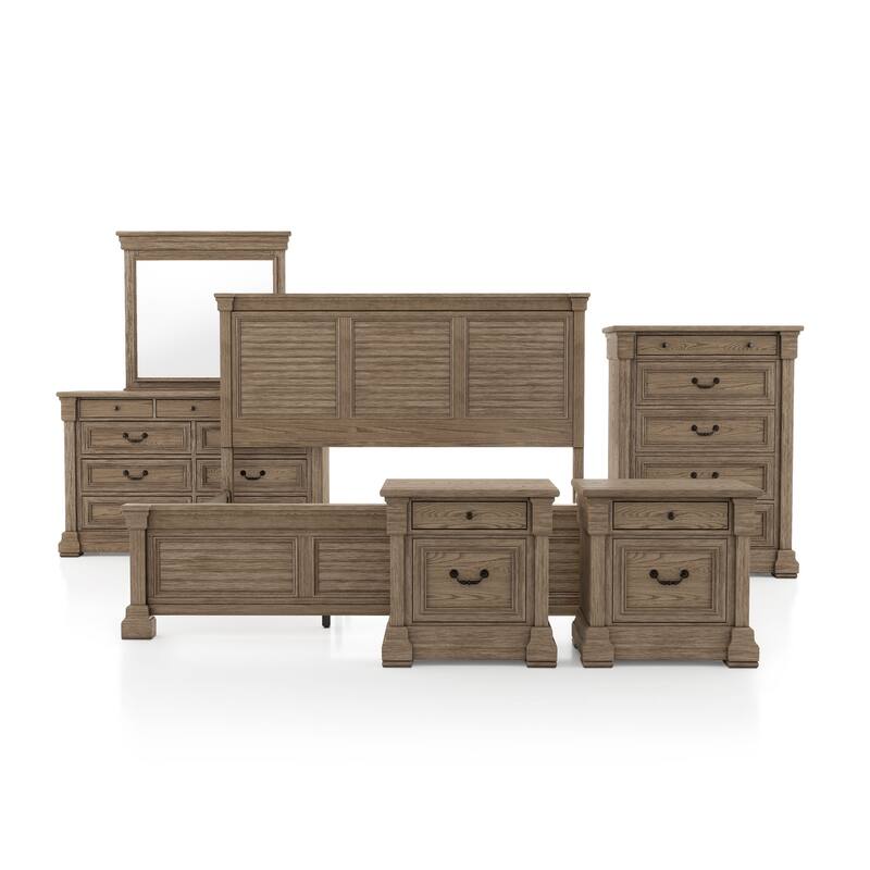 Furniture of America Wacine 6-Piece Weathered Grey Solid Wood Panel Bedroom Set
