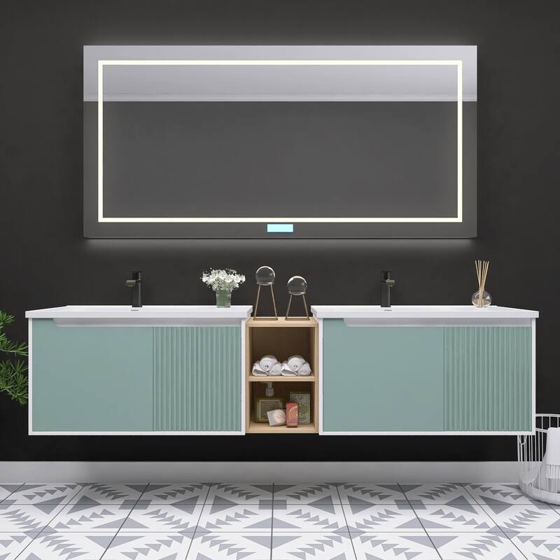 Bathroom Vanity With Sink In 32/36/40/84/76/92 Inch, Floating Bathroom Vanity With Soft Close Door - 83.2''W×19.9''D×20.1''H - Mintgreen