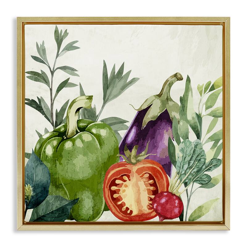 Stupell Organic Garden Vegetables Framed Floater Canvas Wall Art Design By Kim Allen - 18 x 18 - Gold