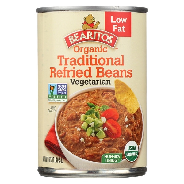 Bearitos Organic Refried Beans - Traditional - Case of 12 - 16 oz.