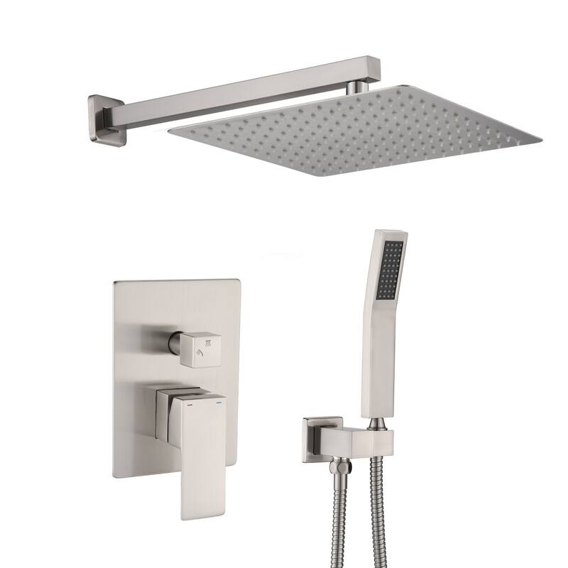 Proox 10" Wall mount Rainfall Square ShowerHead Bathroom Dual-way out Shower Handheld faucet - 10 - Brushed Nickel