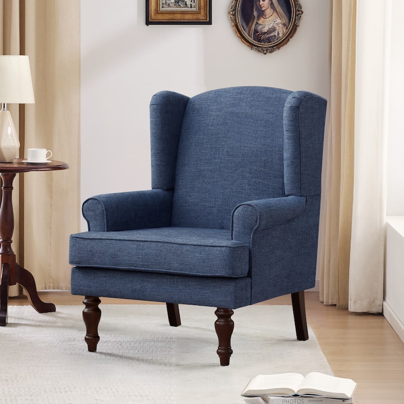 Accent Armchair with Turned Legs Set of 2 Blue/ Beige / Grey