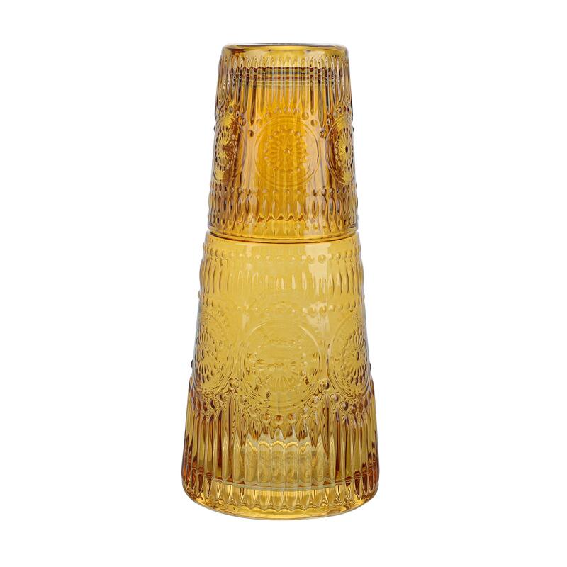 Elle Decor Bedside Water Carafe with Tumbler Set Pitcher - 33 oz - Amber