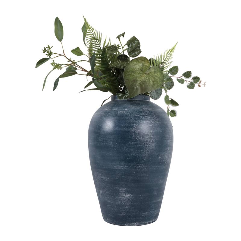 Textured Terracotta Vase with Distressed Finish - Tall Flower Vase