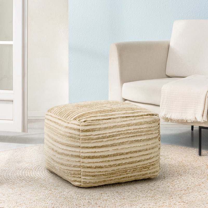Jani 22-inch Ottoman Pouf - Handcrafted Handmade Round Ottoman for Seating, Footrest, Home Decor for Living Room, Bedroom - Light Brown