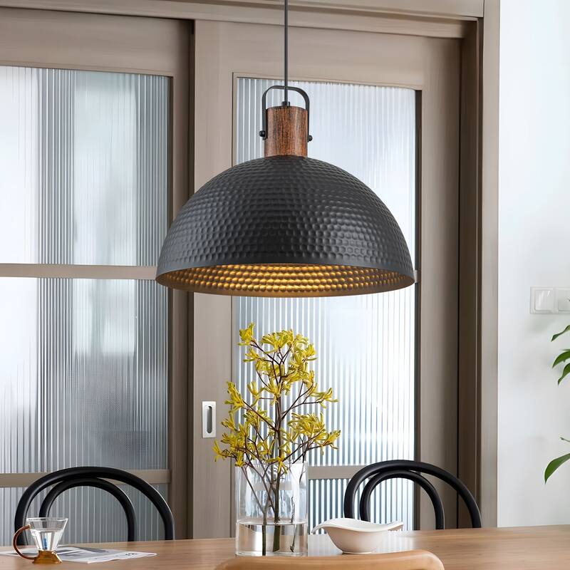 Starsky Modern 11.81in./15.75in.Dome Pendant Light with Hammered Shade - 15.73inch - Black