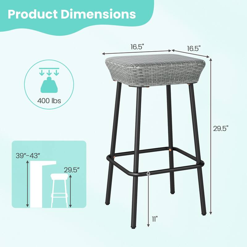 Gymax 29.5'' Metal Bar Height Stools Set of 2 w/ Rattan Seat &