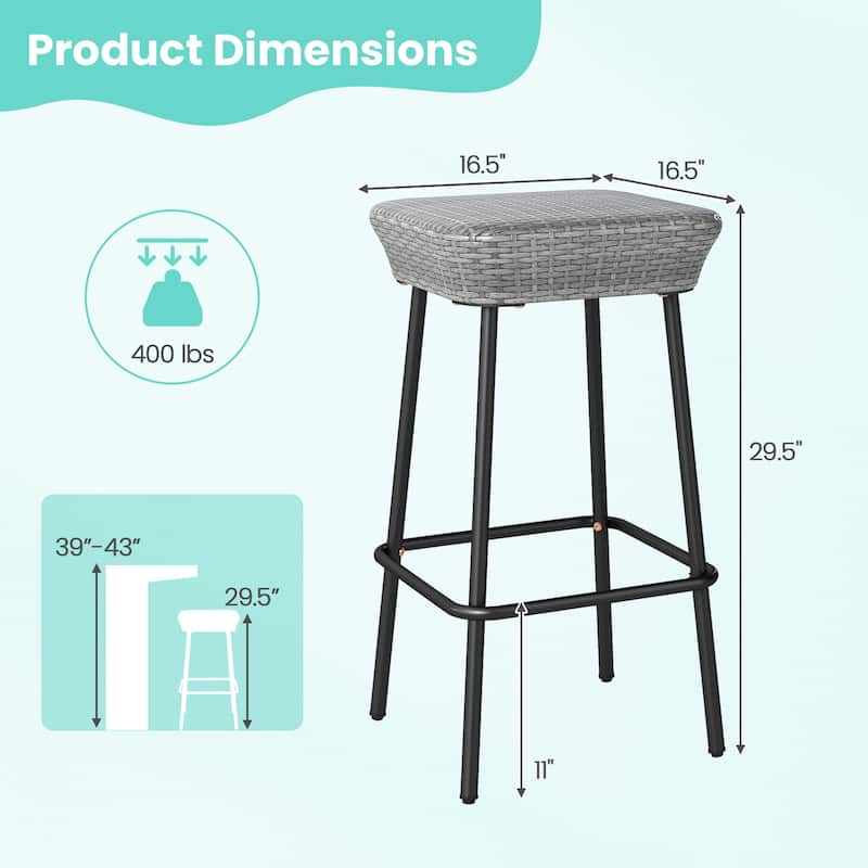 Gymax 29.5'' Metal Bar Height Stools Set of 4 w/ Rattan Seat &