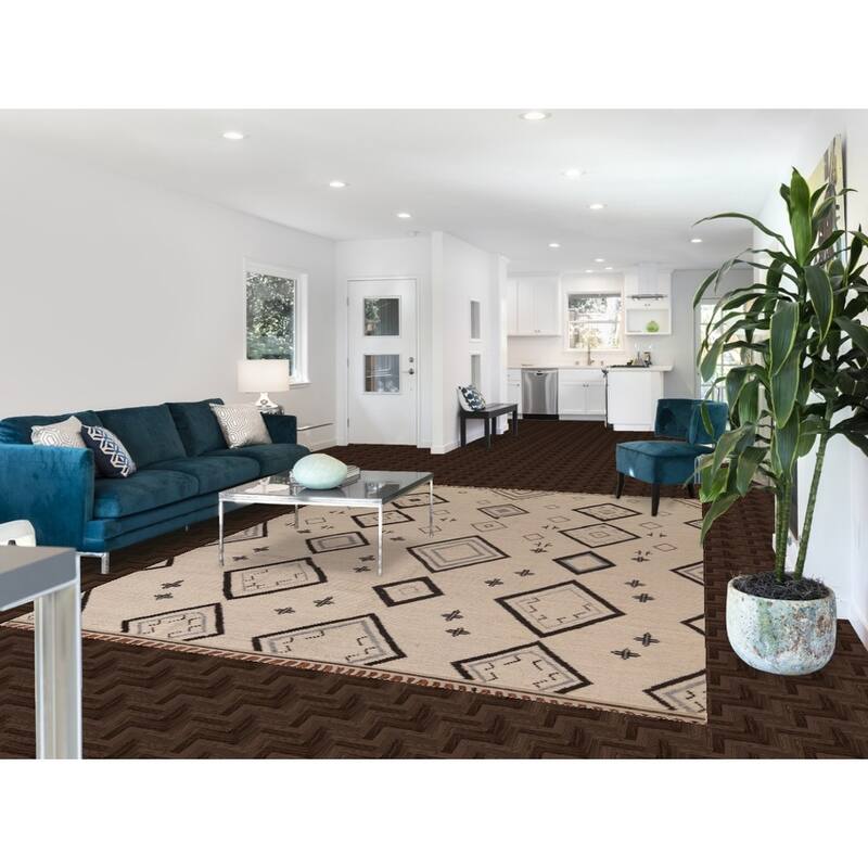 All-Over Geometric Moroccan Modern Area Rug Handmade Wool Carpet - 7'8"x 10'10"