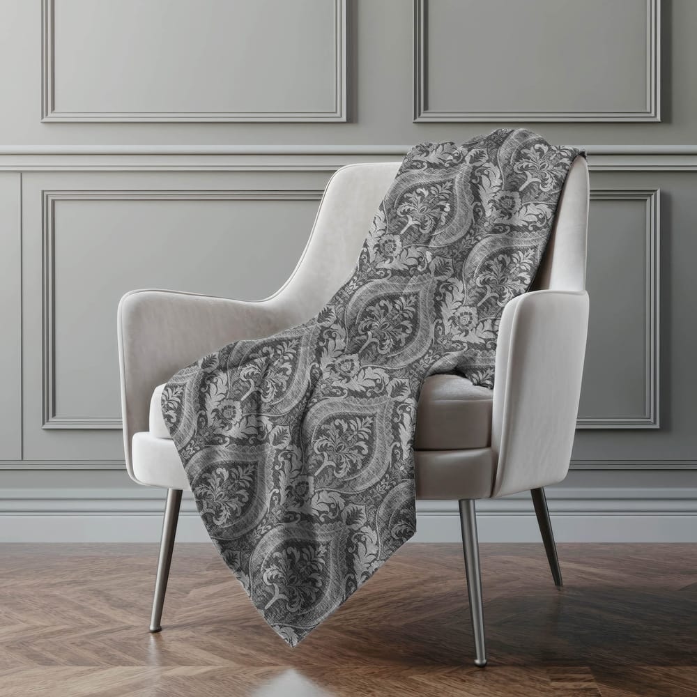 Premium Machine Washable Modern Damask Sherpa Throw Blanket