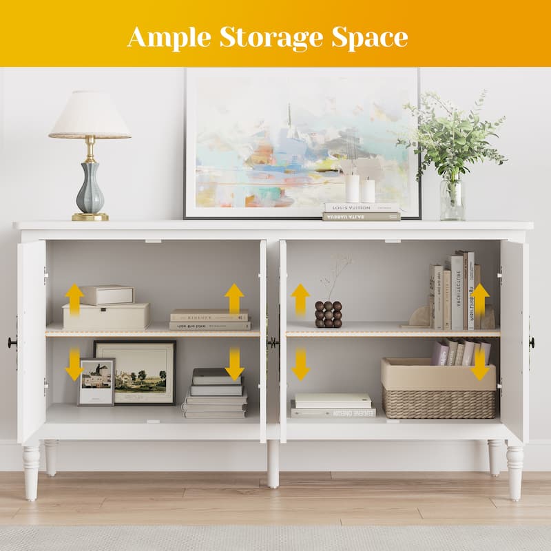 59" W Sideboard Cabinet with Adjustable Shelves and 4 Doors