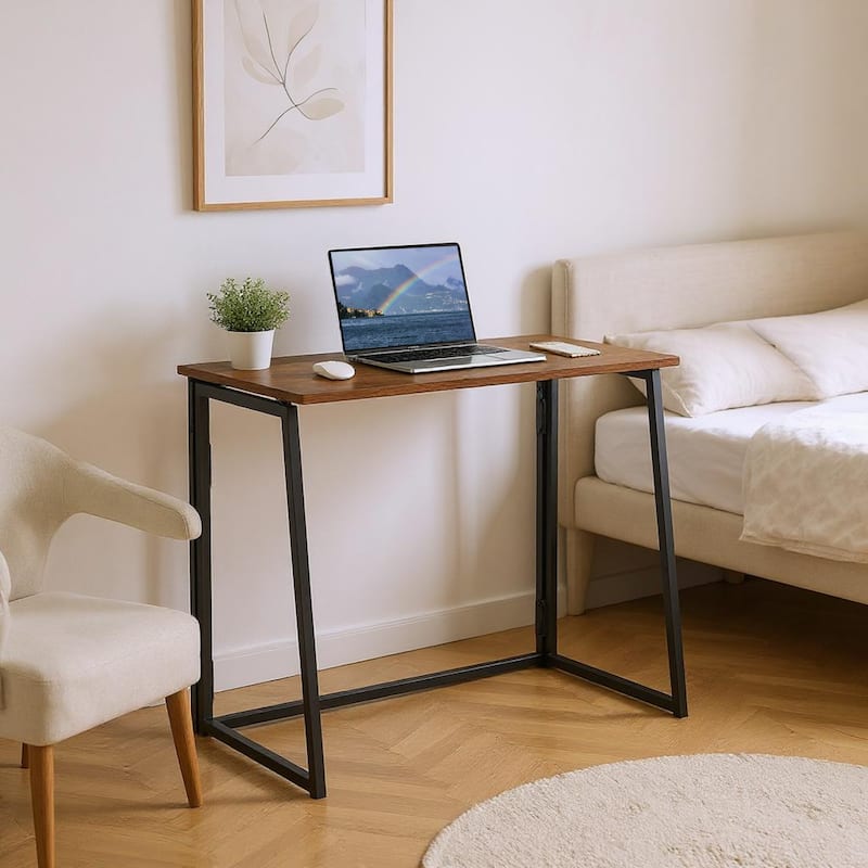 HomyLin Folding Desk Study Corner Writing PC Office Sofa Table - Vintage Brown