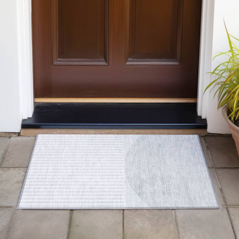 Machine Washable Indoor/Outdoor Contemporary Mod Chantille Rug - Blue - 1'8" x 2'6"