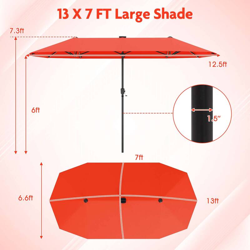 Costway 13 FT Large Patio Umbrella with LED Solar Lights Crank Handle