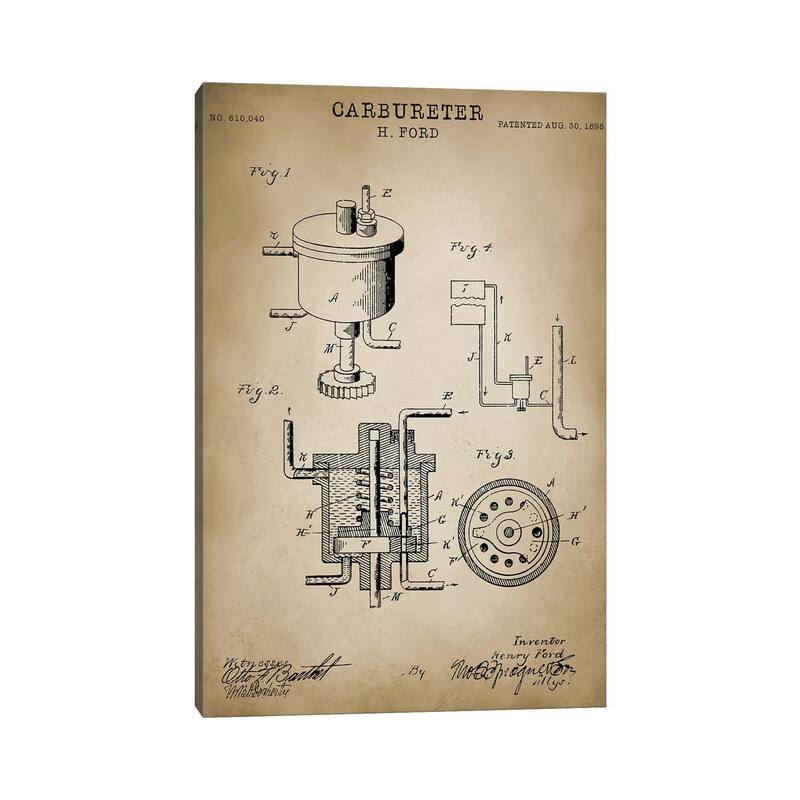 iCanvas "Ford "Carbureter"" by PatentPrintStore Canvas Print