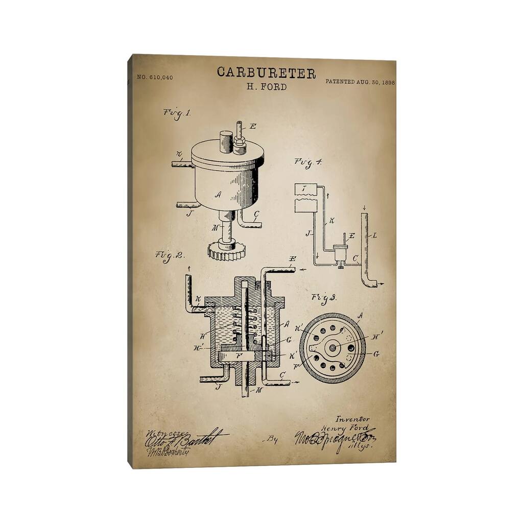 iCanvas "Ford "Carbureter"" by PatentPrintStore Canvas Print