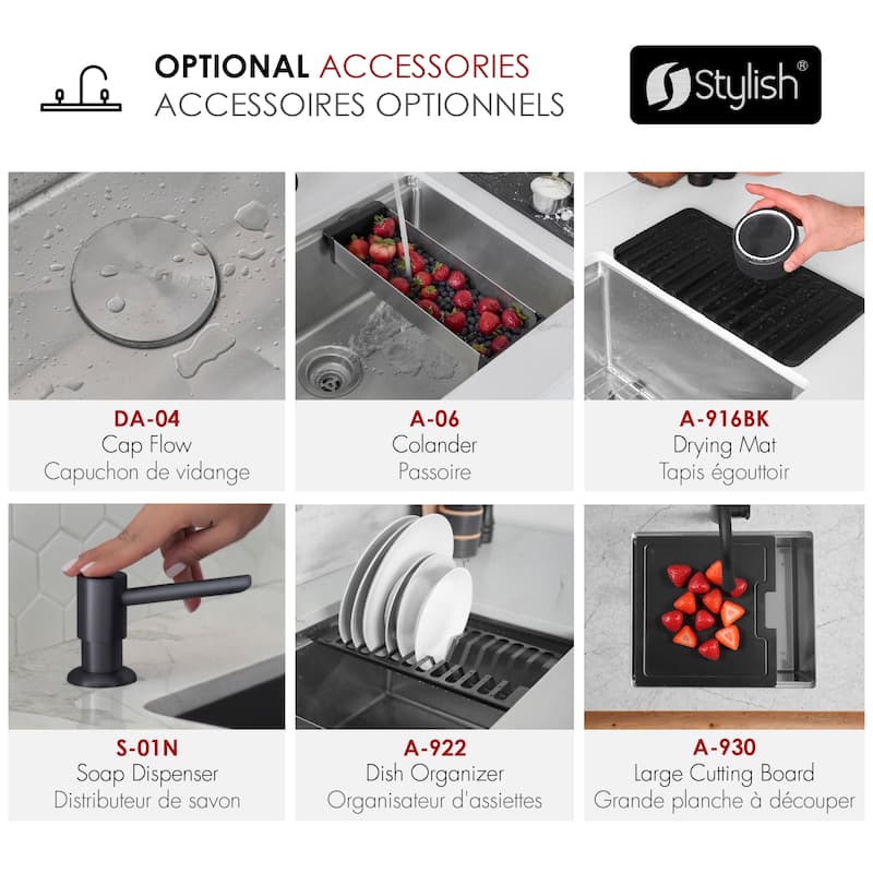 STYLISH 27 inches Workstation Single Bowl Undermount 16 Gauge Stainless Steel Kitchen Sink with Built in Accessories Handmade