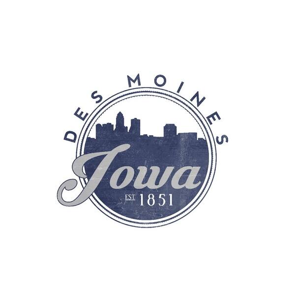 Shop Des Moines Iowa Skyline Seal Blue Lantern Press
