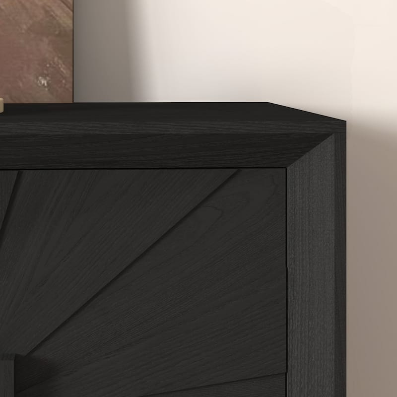 Carved Flower Door Large Storage Cabinet With Metal Handle