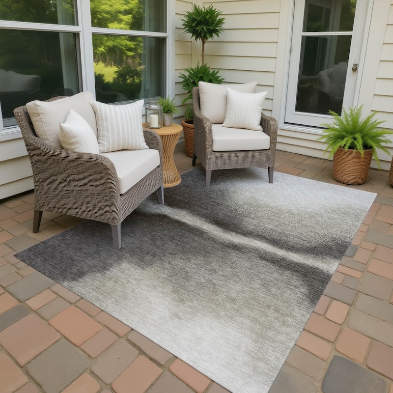 Machine Washable Indoor/ Outdoor Modern Landscape Chantille Rug - Taupe - 10' x 14'