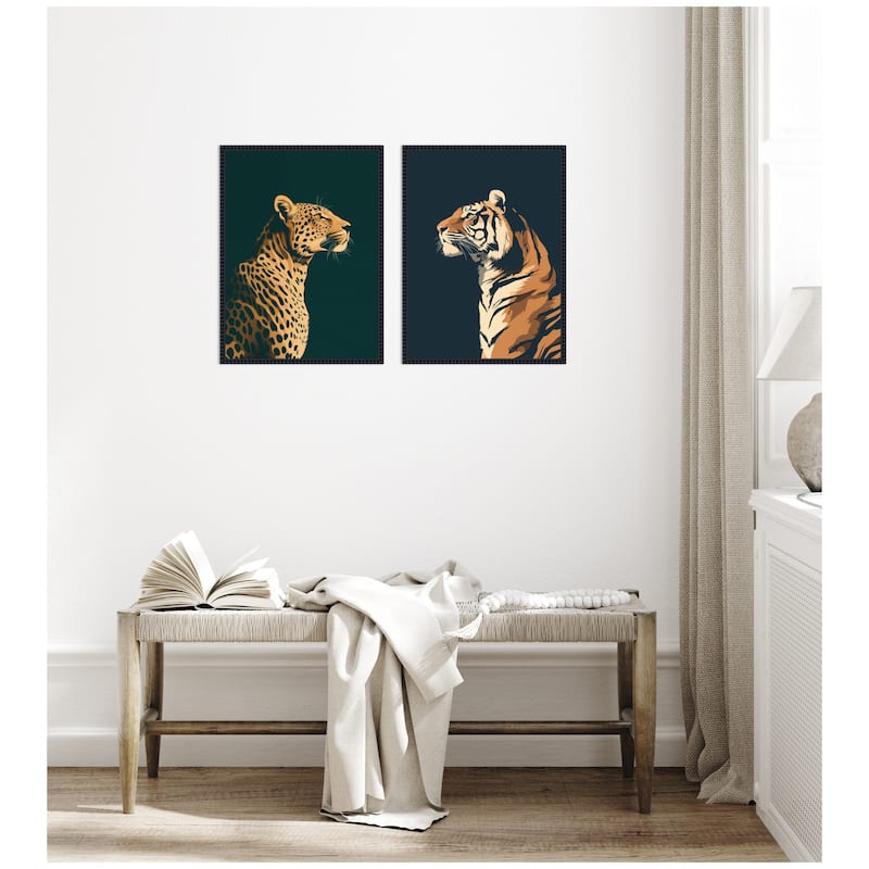 Kate and Laurel Emerald Leopard Navy Tiger 2 Piece Framed Canvas Wall Art Set by The Creative Bunch Studio