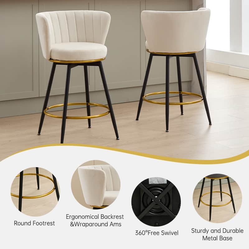 Ostweer Furniture Set of 2 360째 Swivel Upholstered Barstools - Beige