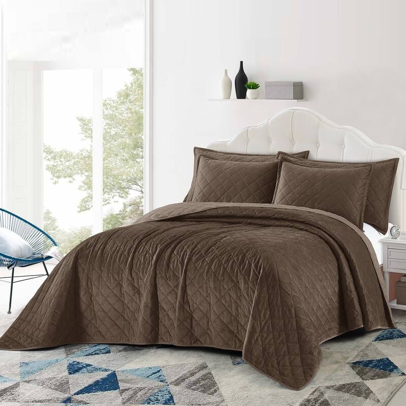 Serenta Velvet Quilts 5 Piece Ultra Soft Floor Touching Bedspread Set - Carafe