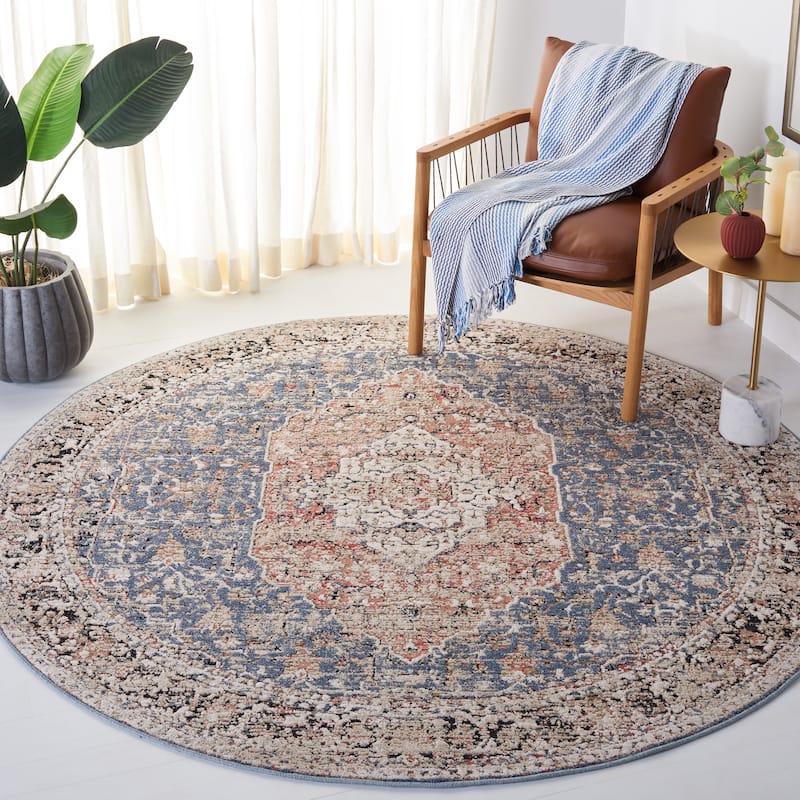 SAFAVIEH Vivaldi Tzetza Oriental Rug - 6'7" Round - Blue/Rust