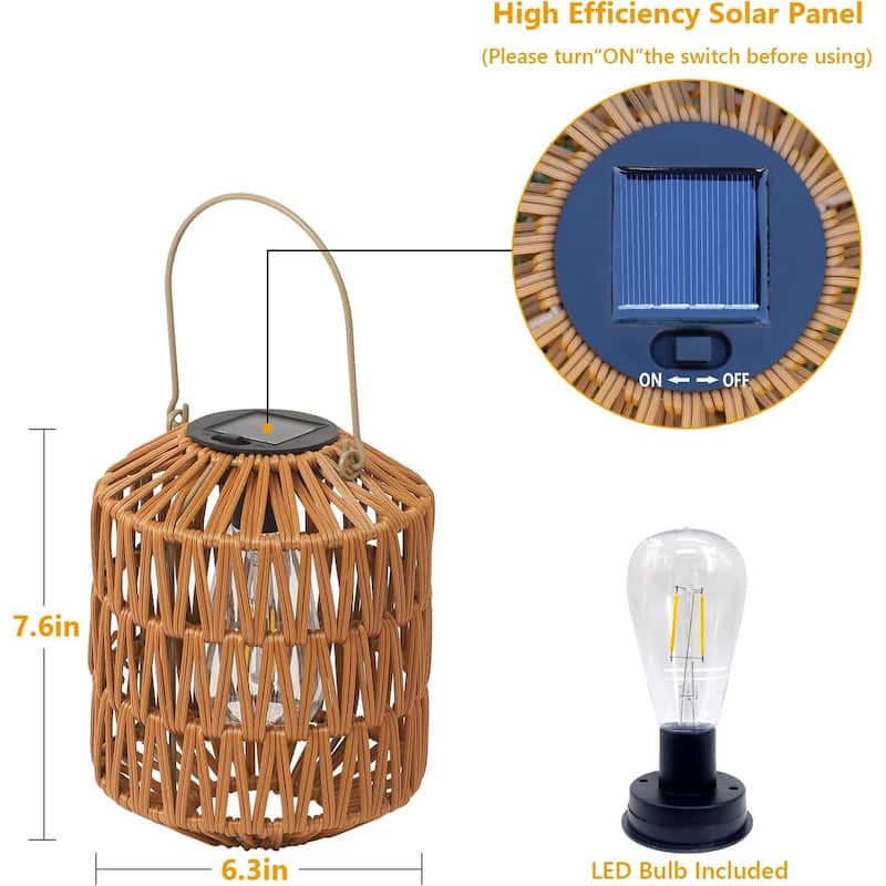 2 Pack Solar Lanterns Outdoor Waterproof, Rattan Solar Lights for Yard, Outdoor Garden Lights, Hanging Lanterns - Brown