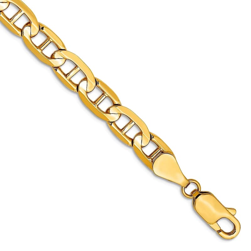 Curata 10k Yellow Gold 7" or 8" Unisex Concave Anchor Chain Bracelet - 2.4mm 3mm 3.75mm 4.5mm 5.25mm 6.25mm - 5.25 mm - 8 Inch