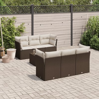 vidaXL Patio Sofa Set Brown and Cream White Poly Rattan and Tempered Glass - 8.5 x 8.5 x 5.7