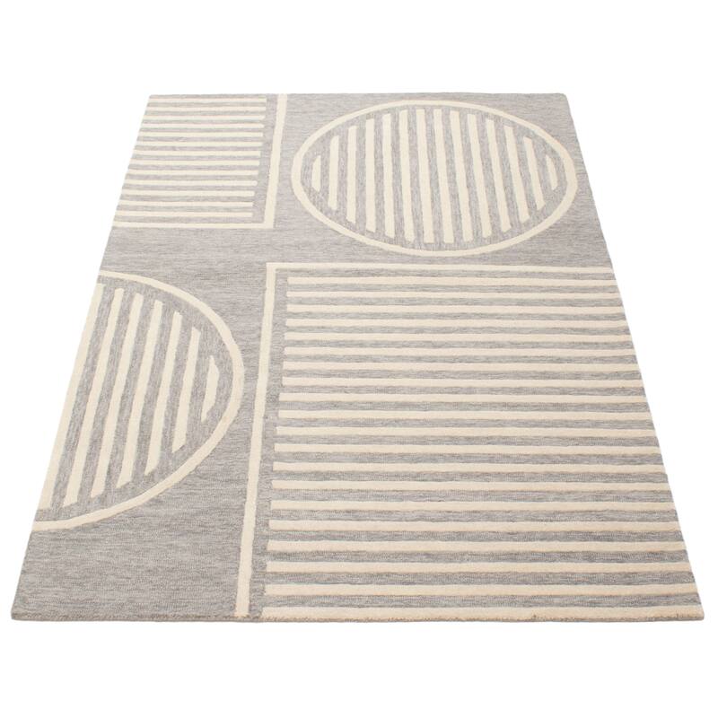ECARPETGALLERY Hand Tufted Timeless Grey Wool Rug - 5'0 x 7'7