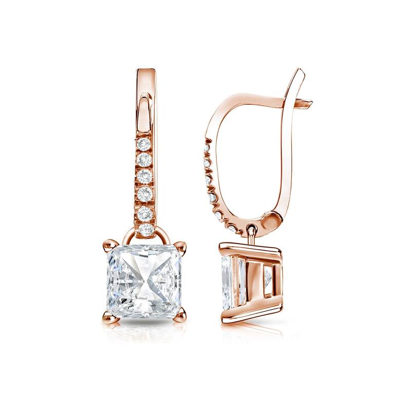 Auriya 14k Gold 1 3/4ctw Princess-cut Diamond Dangle Earrings - Rose