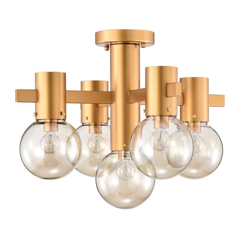 18" Wellmian 5-Light Matte Gold Semi-Flushmount Ceiling Lamp Mini Glass Globe Shades