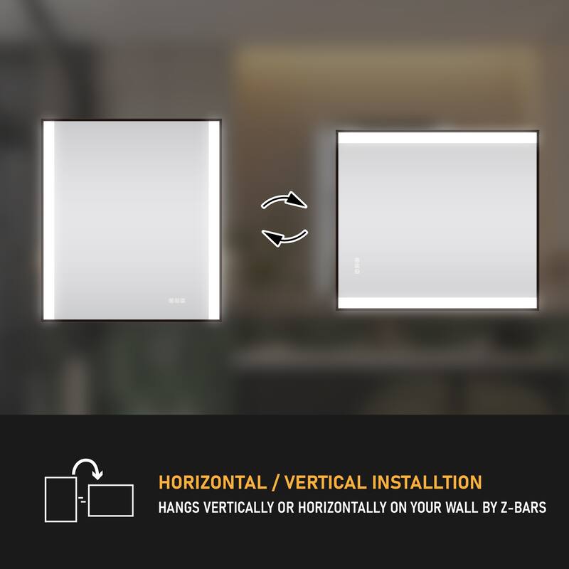 36"H Wall Mounted Bathroom Rectangle Framed LED Mirror With Memory Function