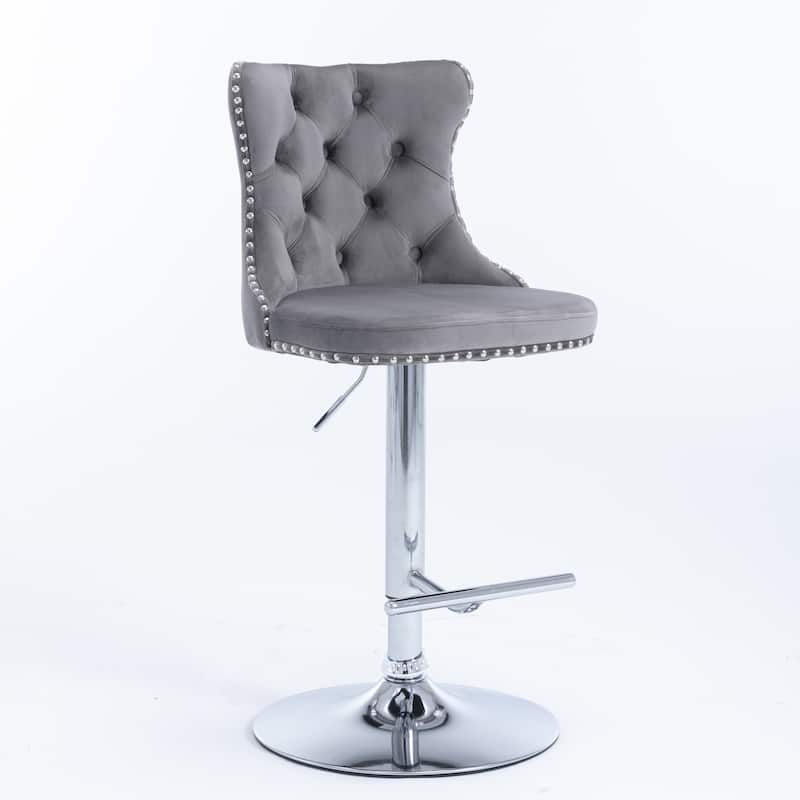 Barstools Adjusatble Seat Height, Modern Upholstered Chrome base Bar Stools with Backs Tufted for Home Pub and（Set of 2）
