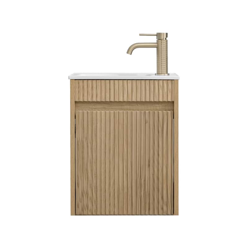 16" Floating Wall-Mounted Bathroom Vanity with White Intergrated Resin Sink Ample Storage Design